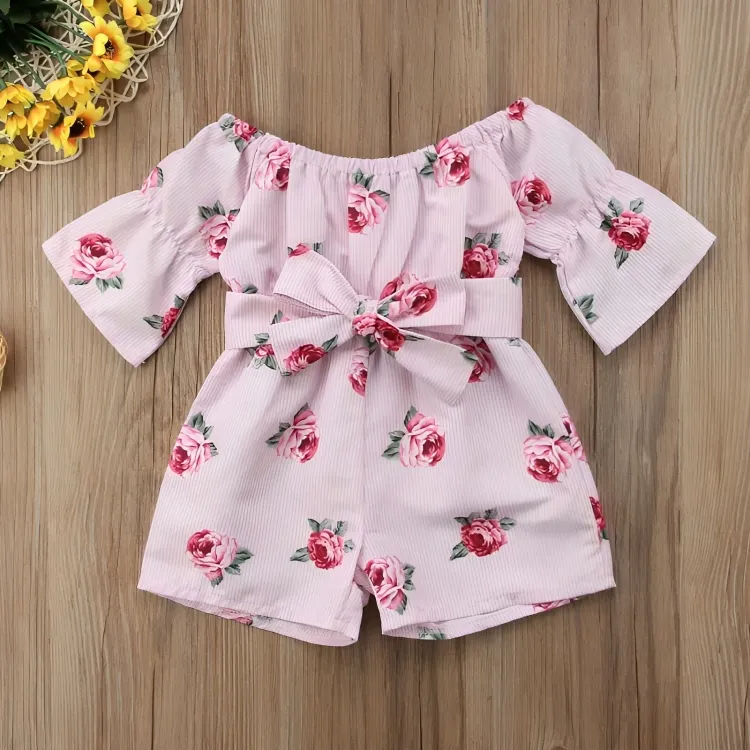 Floral Rose Striped Toddler Romper