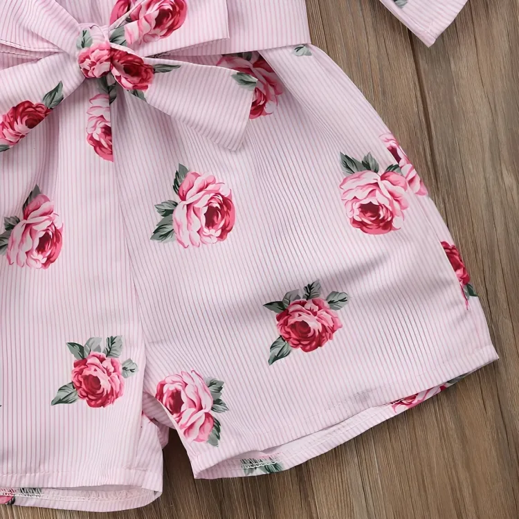 Floral Rose Striped Toddler Romper