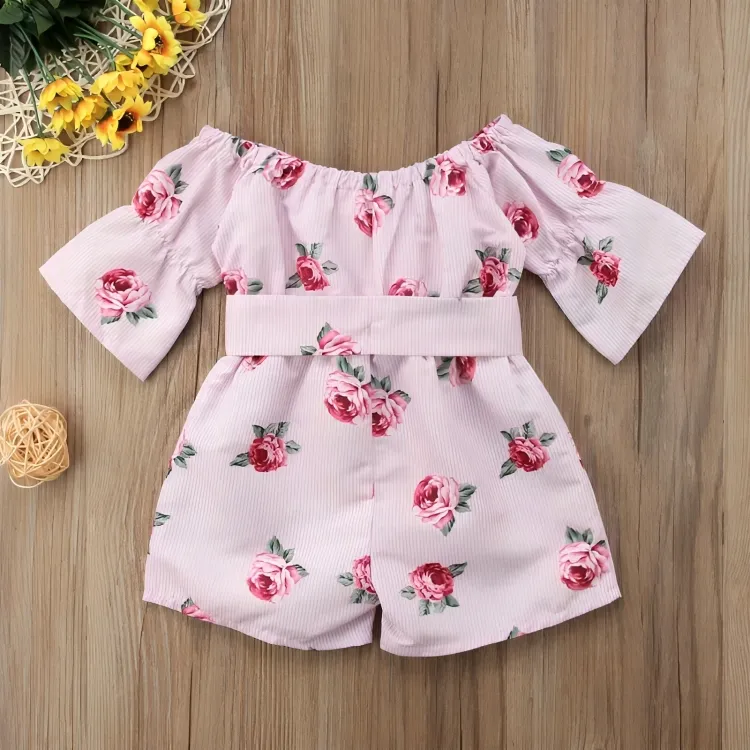 Floral Rose Striped Toddler Romper