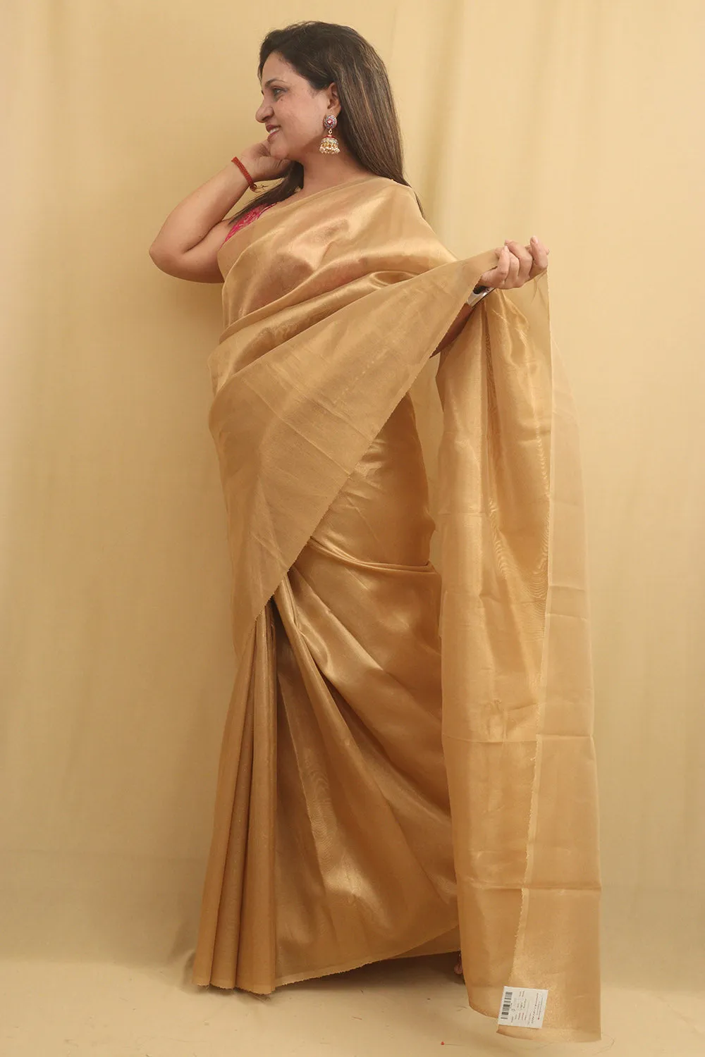 Golden Plain Tissue Saree