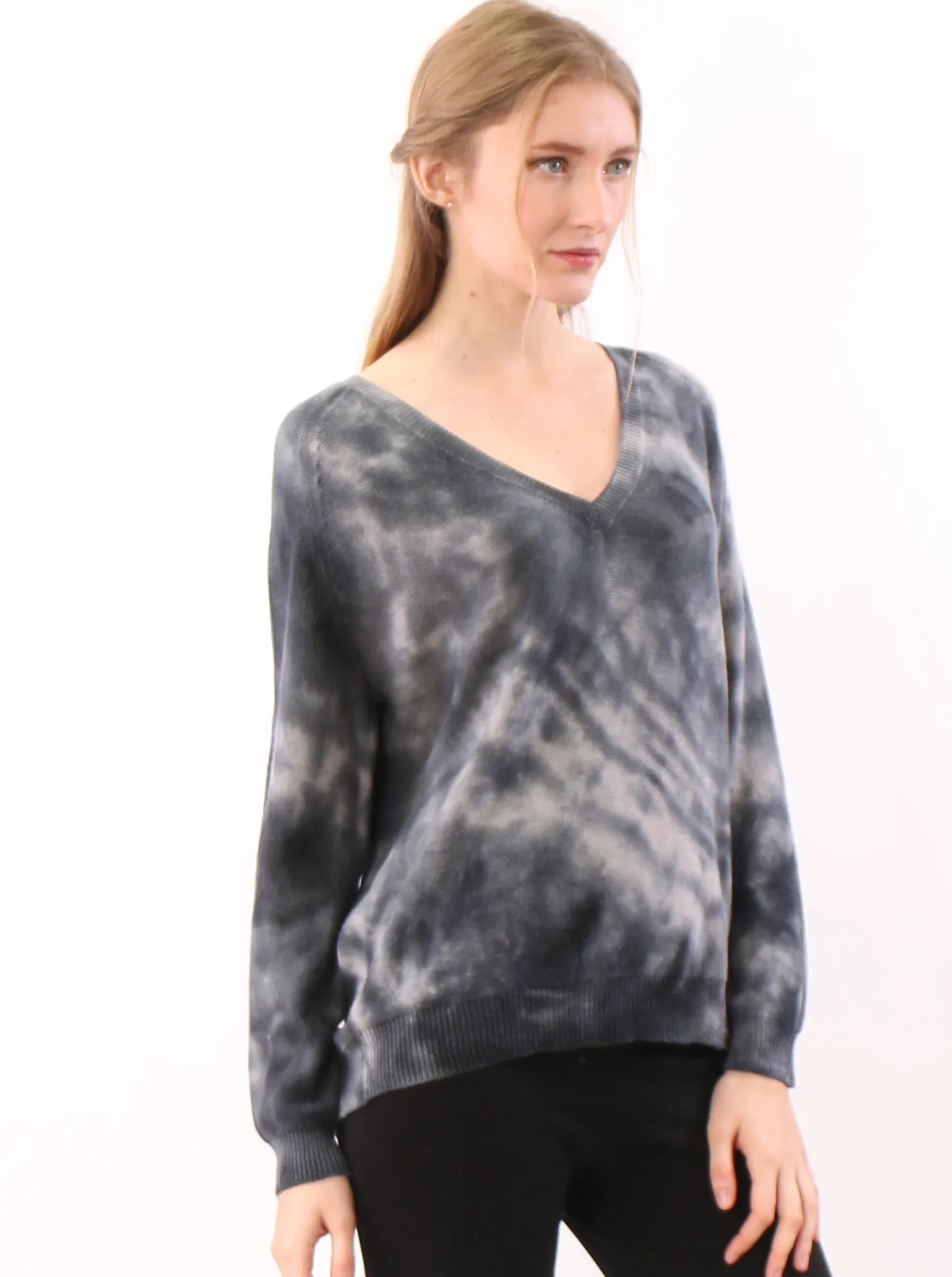 Hand Dyed V neck Sweater in Cotton