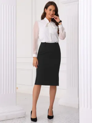 High Waist Side Slit Office Work Midi Pencil Skirt