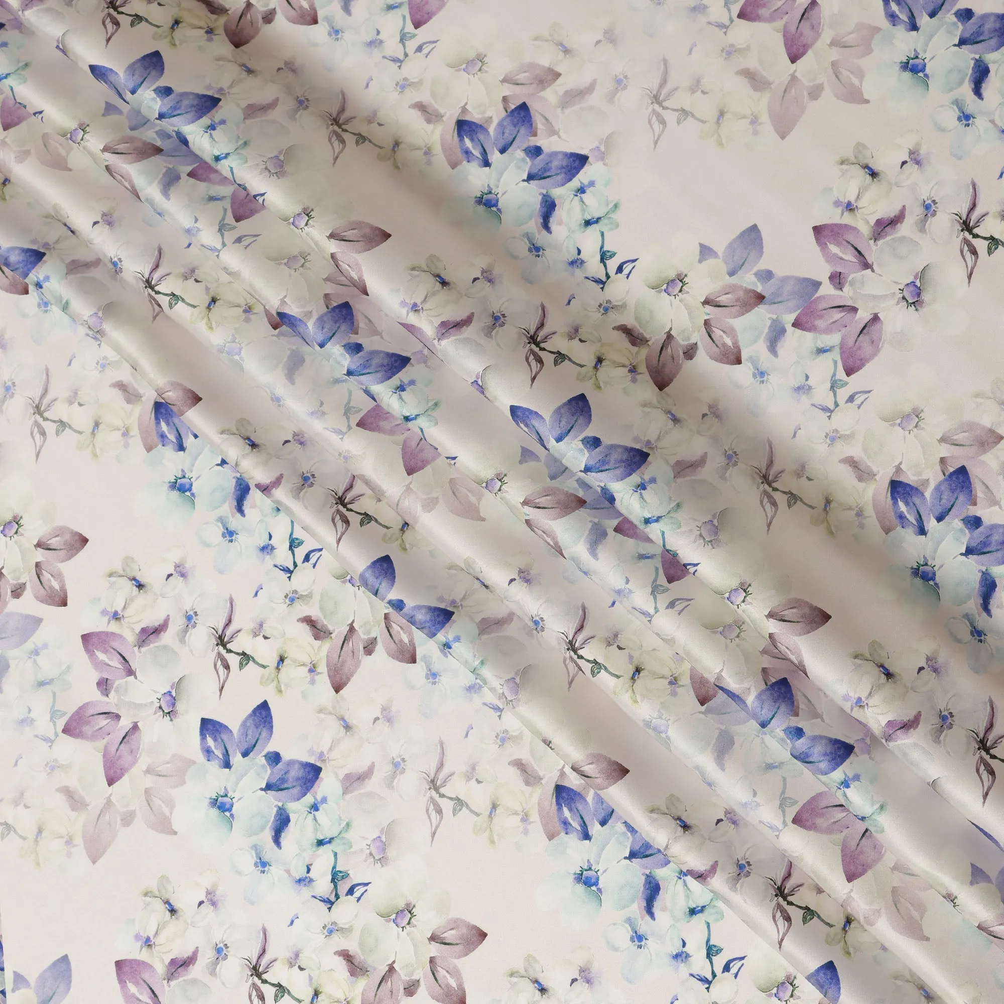 Ivory Floral Pure Silk Satin Fabric - 140 cm Width, Made in Italy-D20726