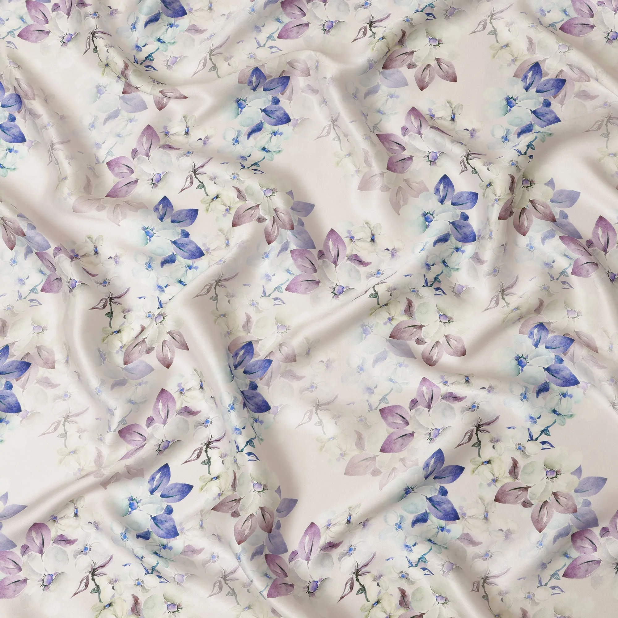 Ivory Floral Pure Silk Satin Fabric - 140 cm Width, Made in Italy-D20726