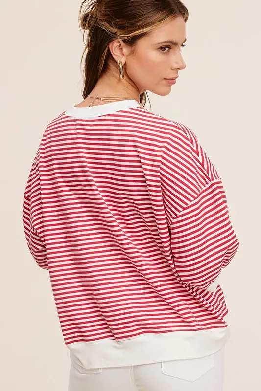 La Miel Crew Neck Stripe Short Sleeve Top