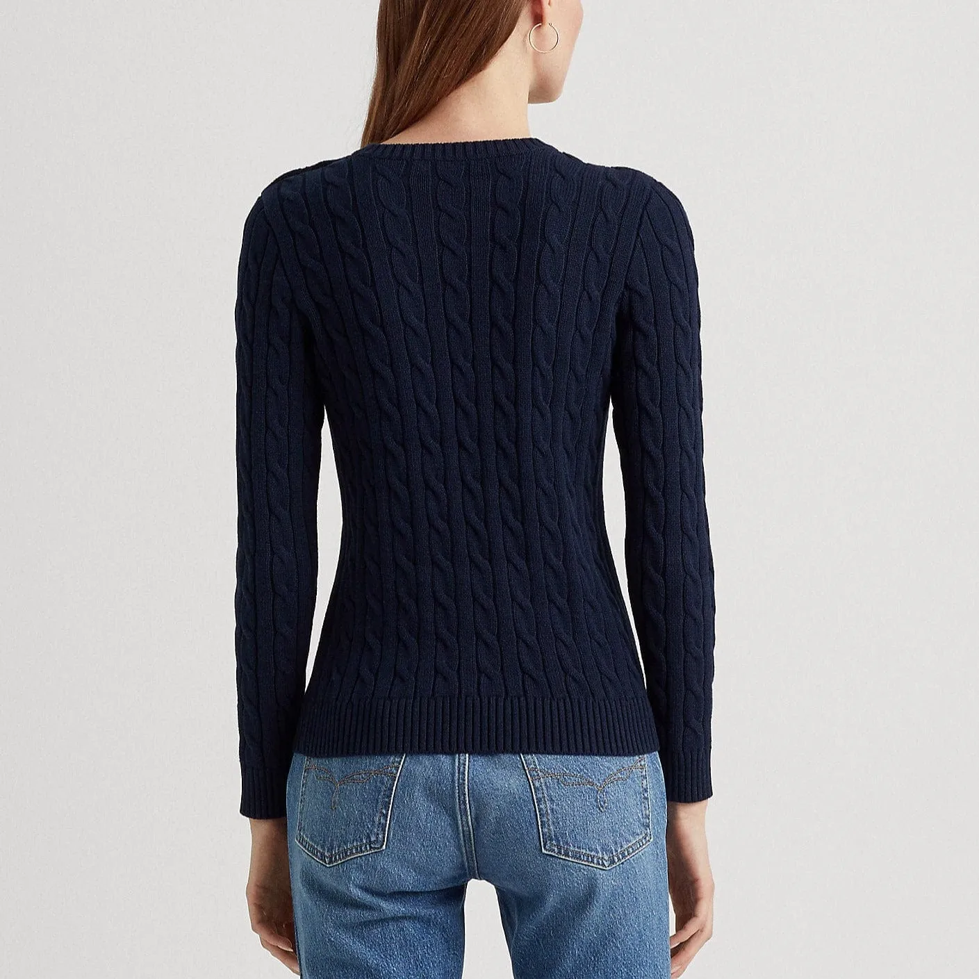 Lauren Ralph Lauren Bullion Cable-Knit Cotton Jumper in Navy