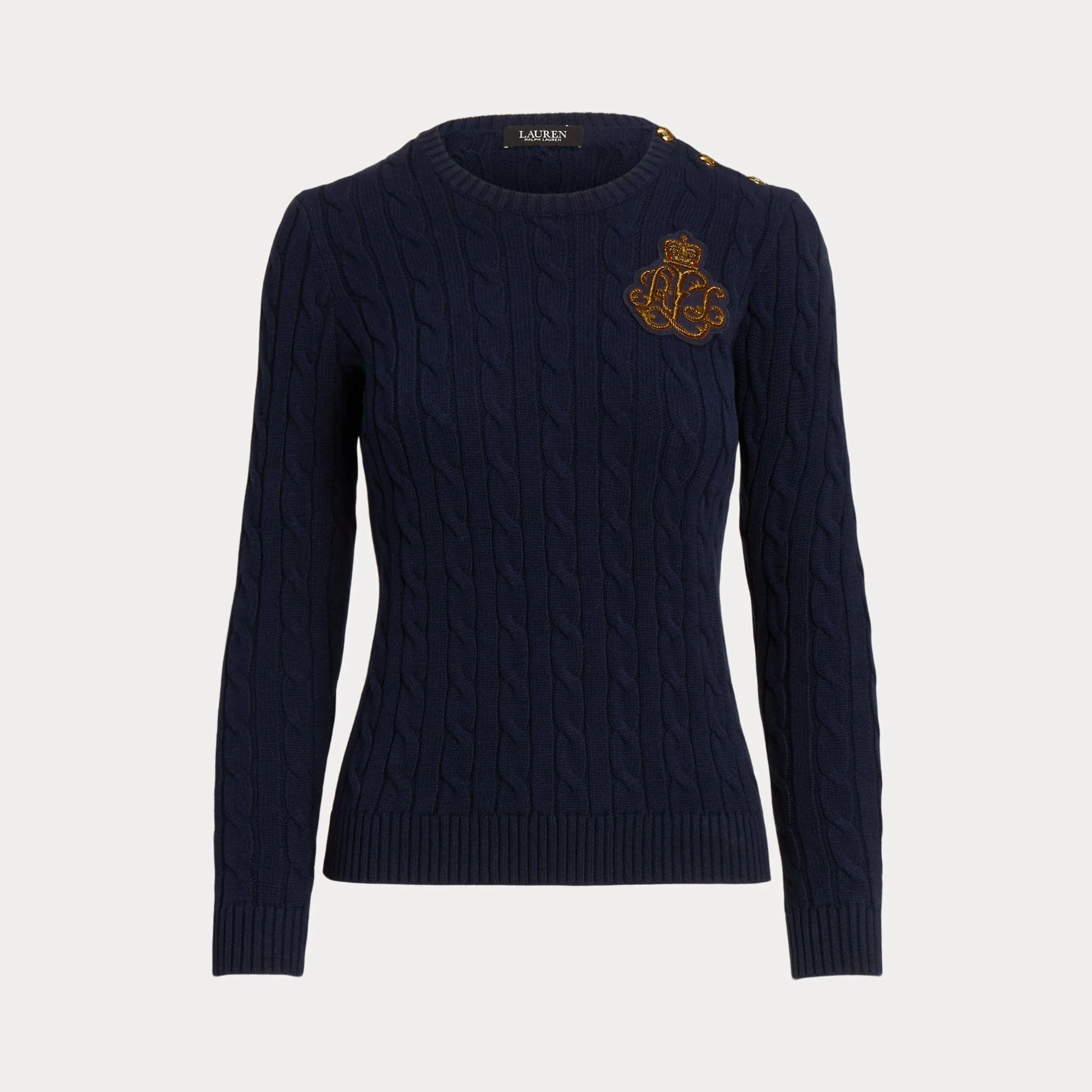 Lauren Ralph Lauren Bullion Cable-Knit Cotton Jumper in Navy