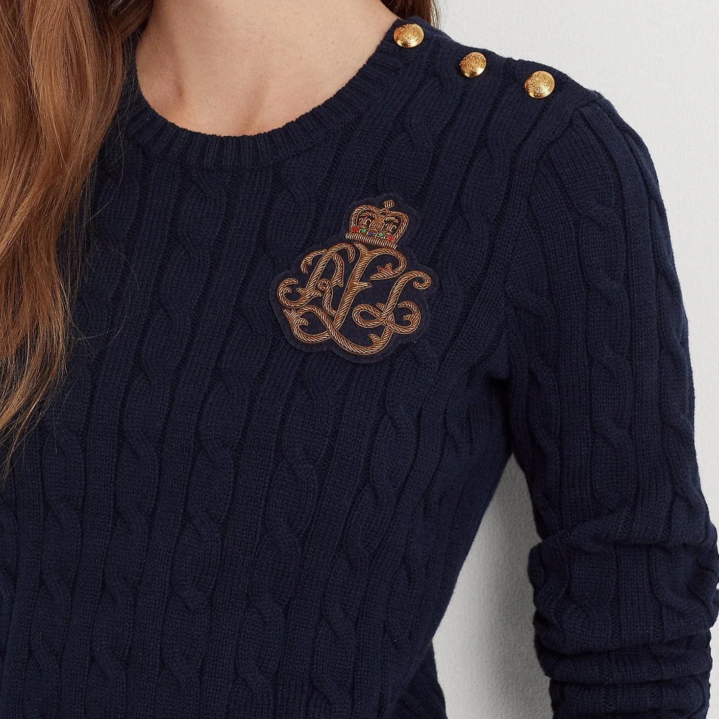 Lauren Ralph Lauren Bullion Cable-Knit Cotton Jumper in Navy