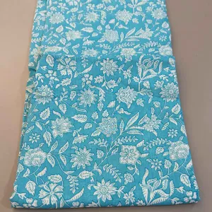 Light Blue & White Floral Viscose Muslin Silk Fabric