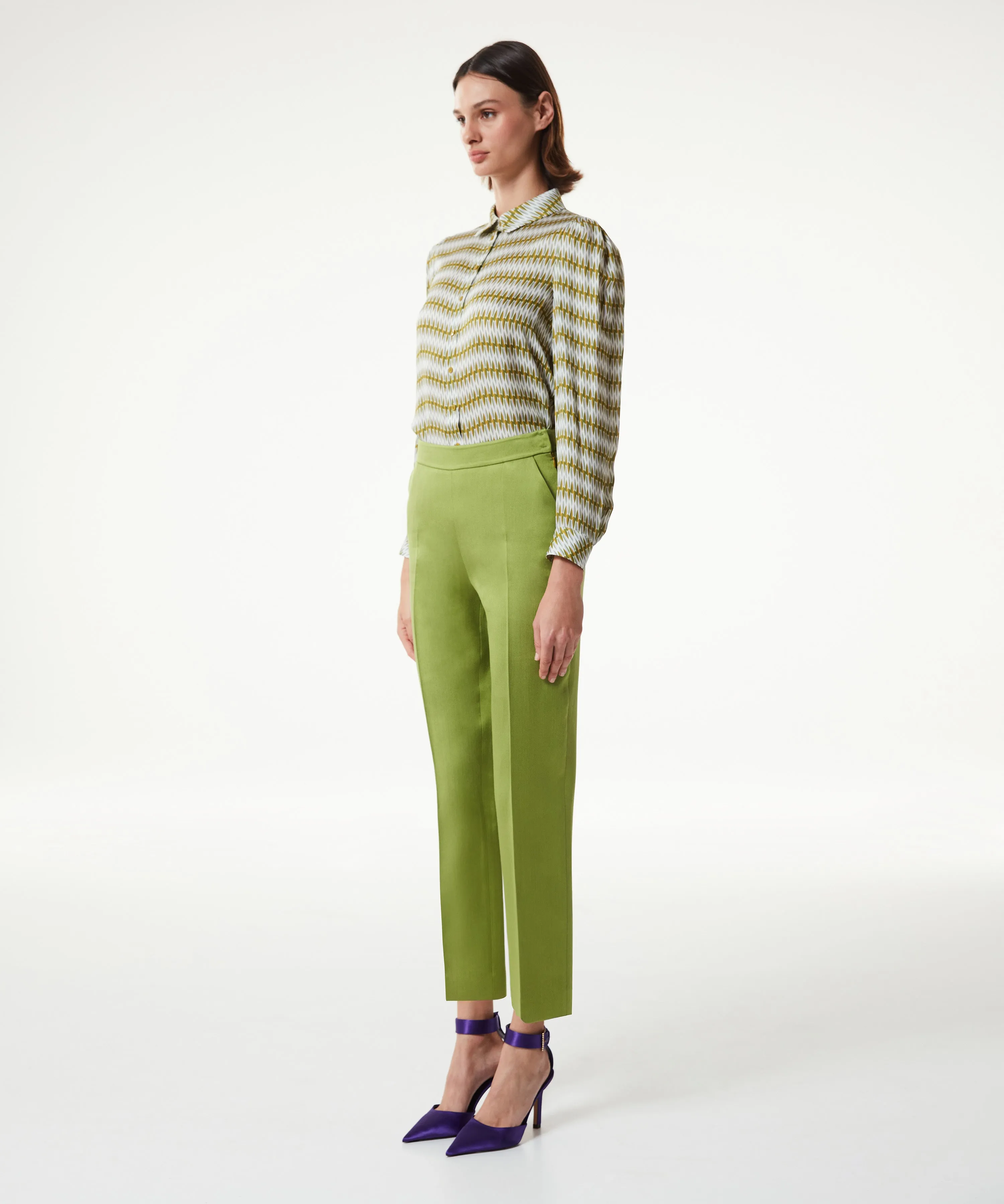 Machka Silk Blend Cigarette Fit Trousers Light Green