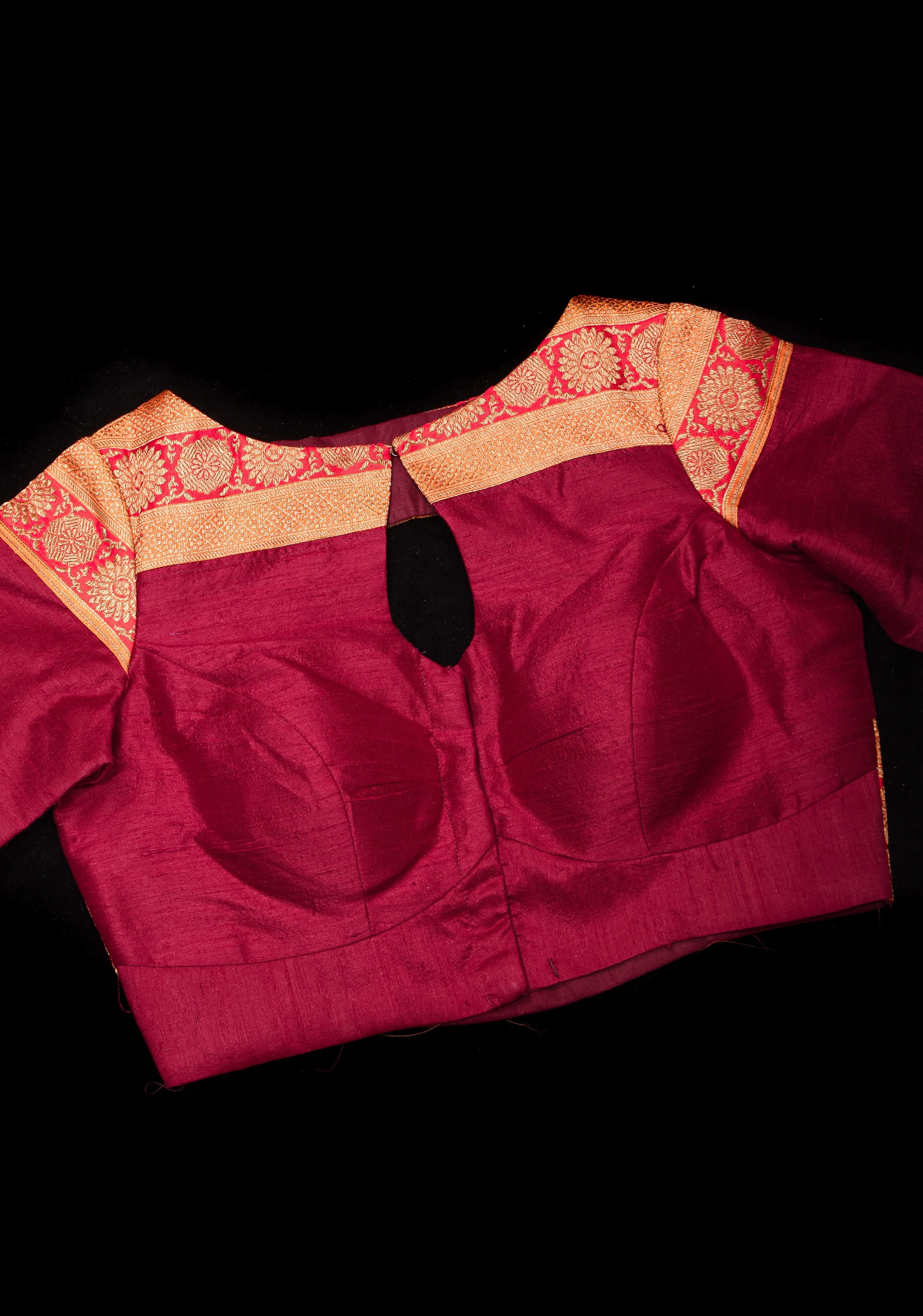 Maroon Pure Raw Silk Blouse With Antique Tone Zari Panel