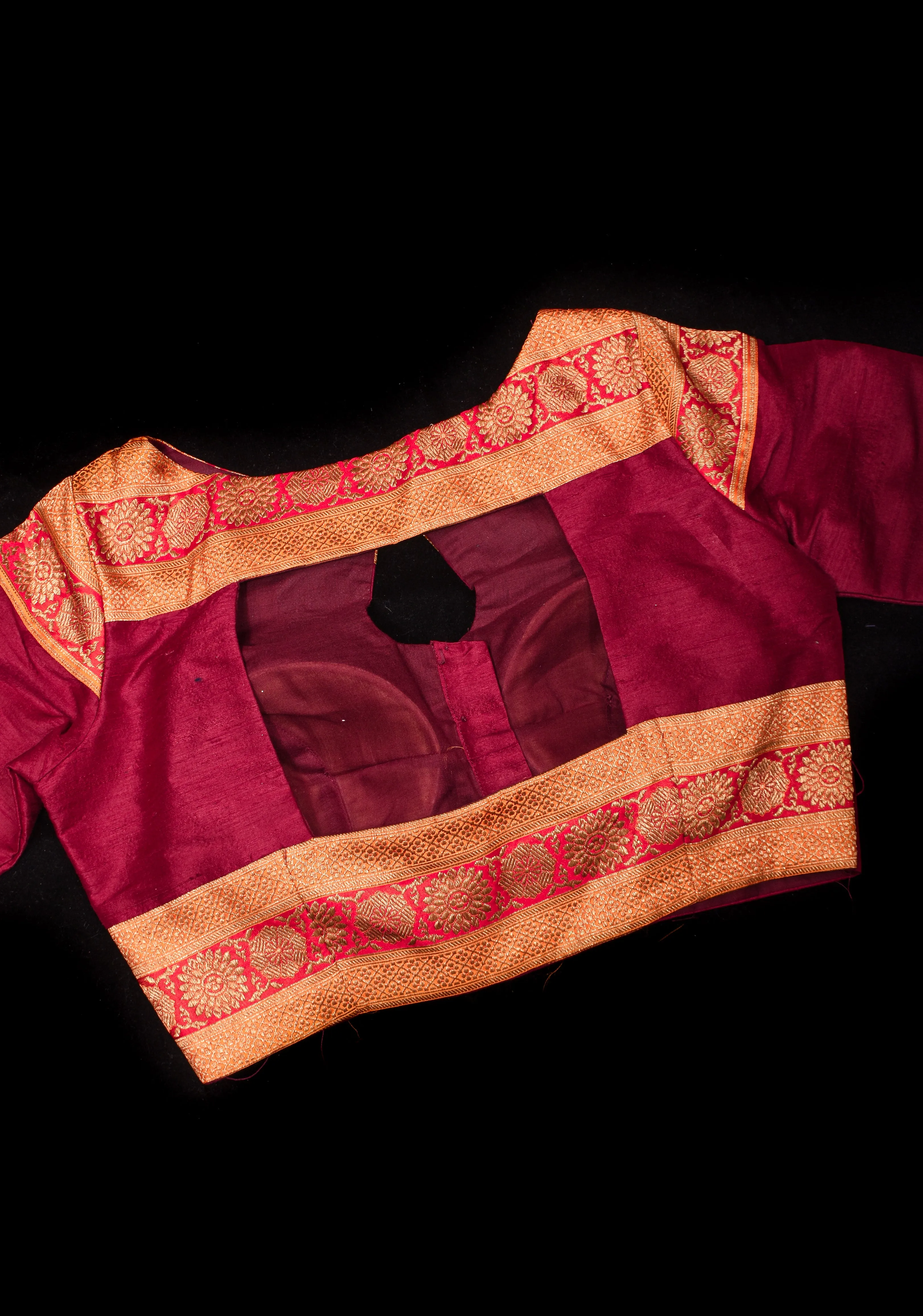 Maroon Pure Raw Silk Blouse With Antique Tone Zari Panel