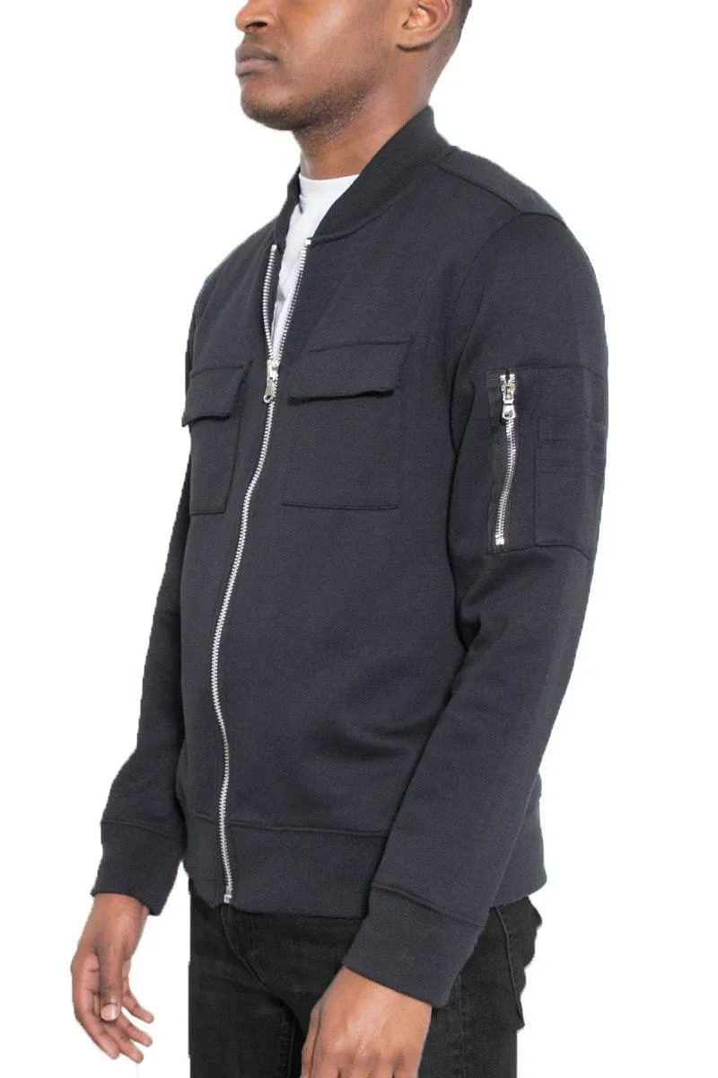 Mens Dual Pocket Black Bomber Jacket