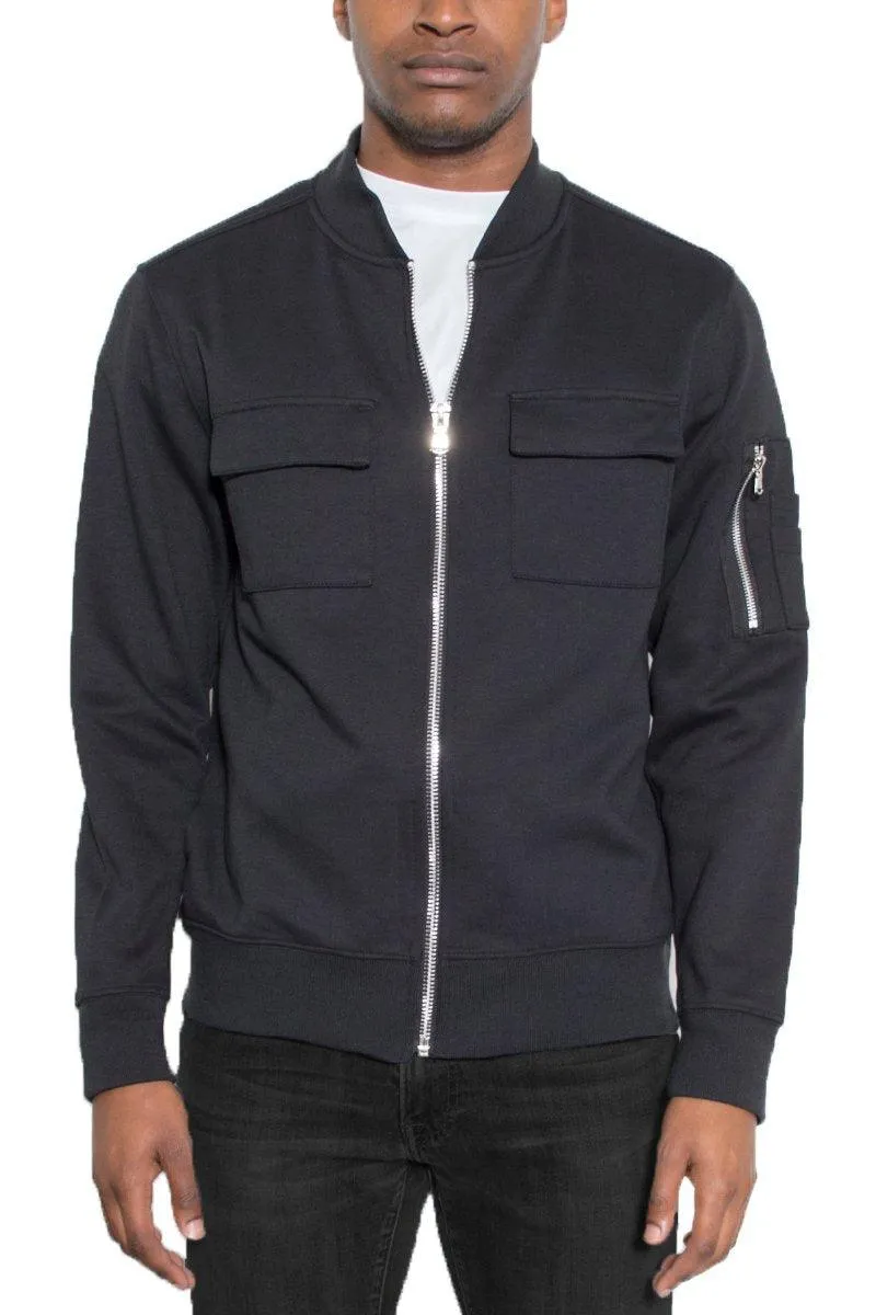 Mens Dual Pocket Black Bomber Jacket