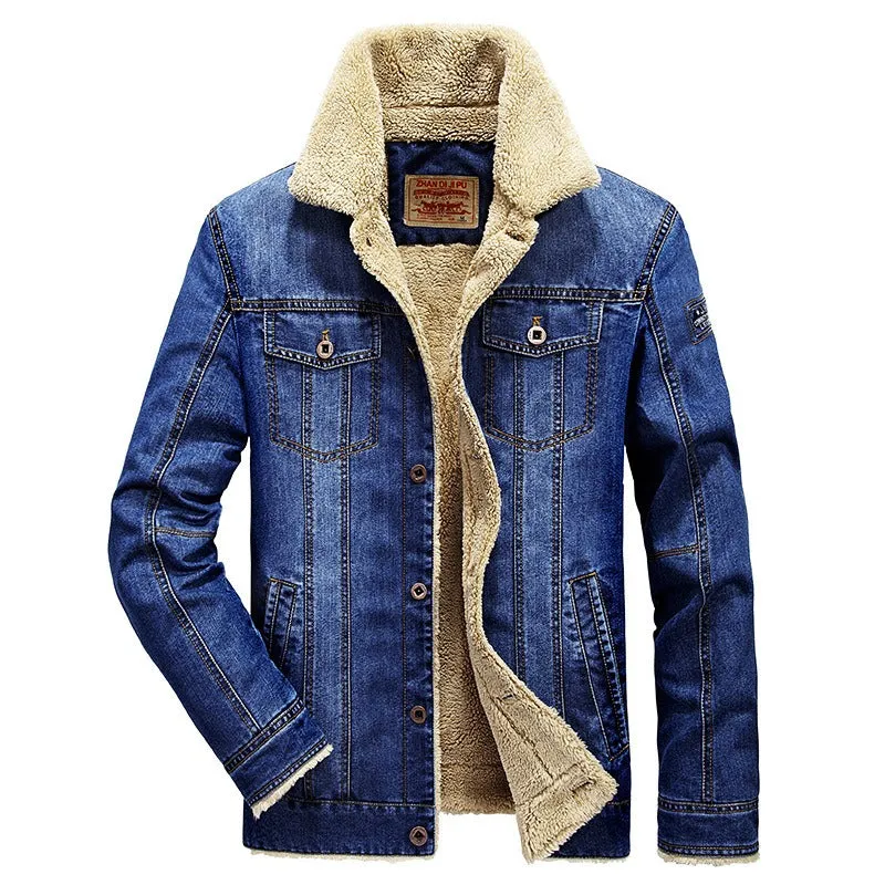 Men's New Style Jacket Casual Plus Size Velvet Denim Jacket Coat | 66009