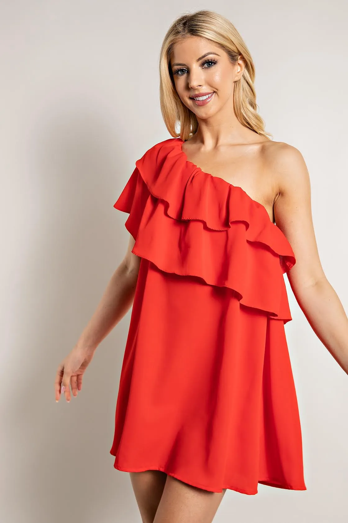 One Shoulder Ruffled RED Tunic/Dress