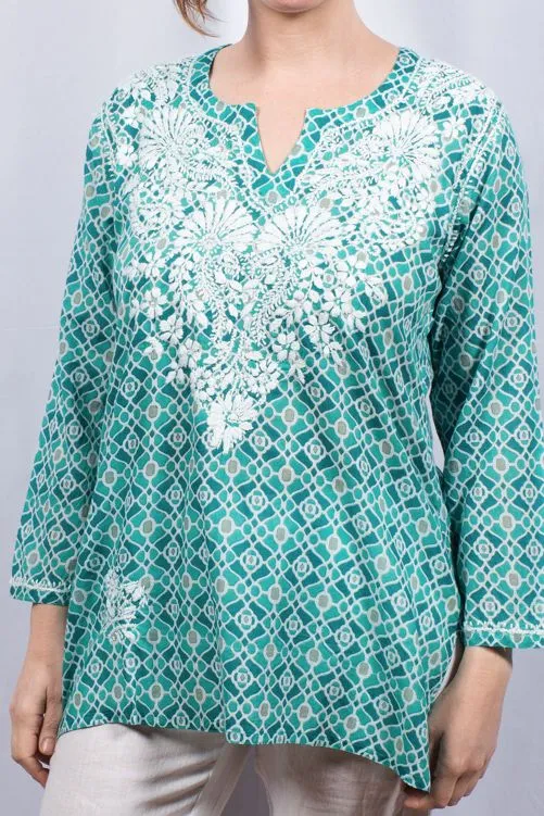 Pine Green Tunic w/ White Embroidery