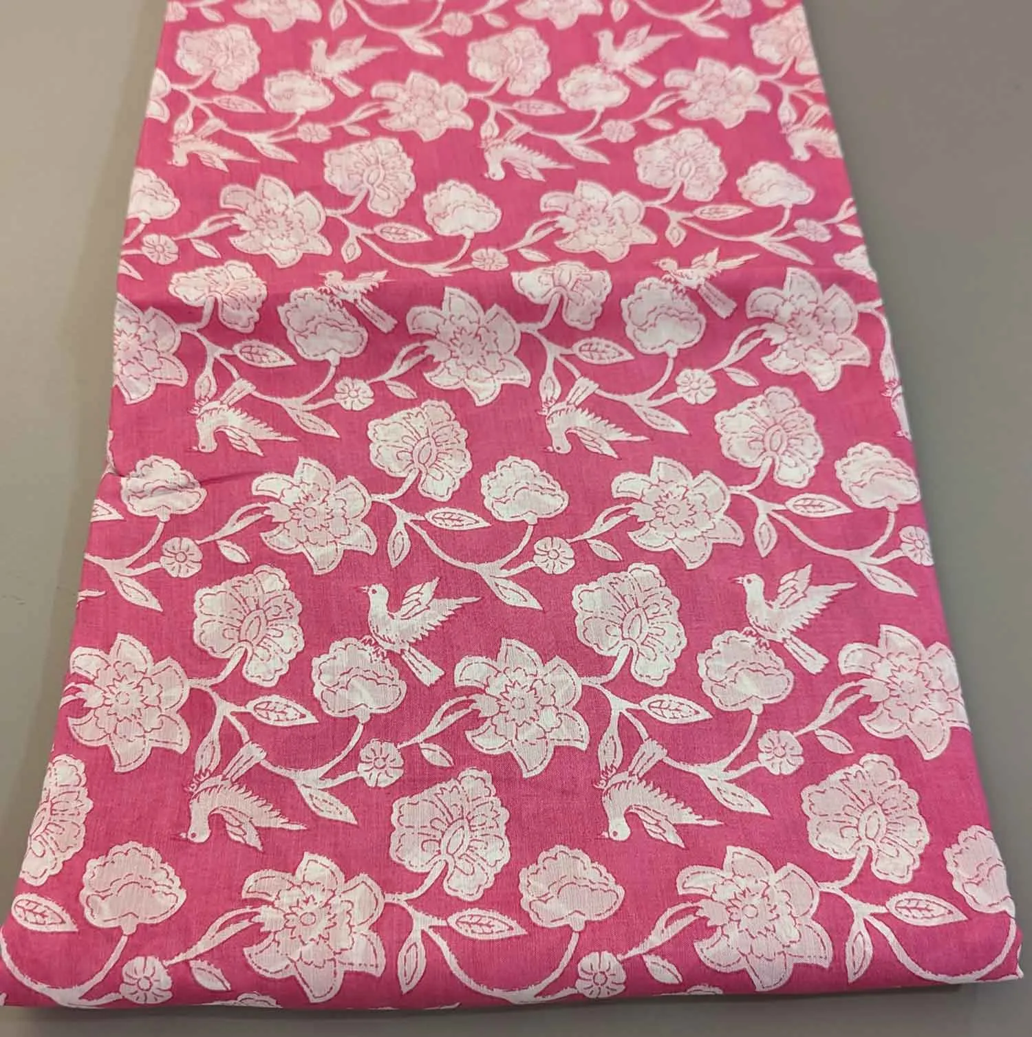 Pink & White Floral Muslin Silk Fabric