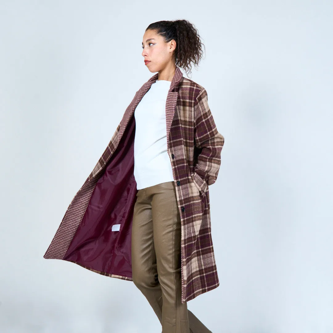 Plaid longline coat with notched collar wholesale