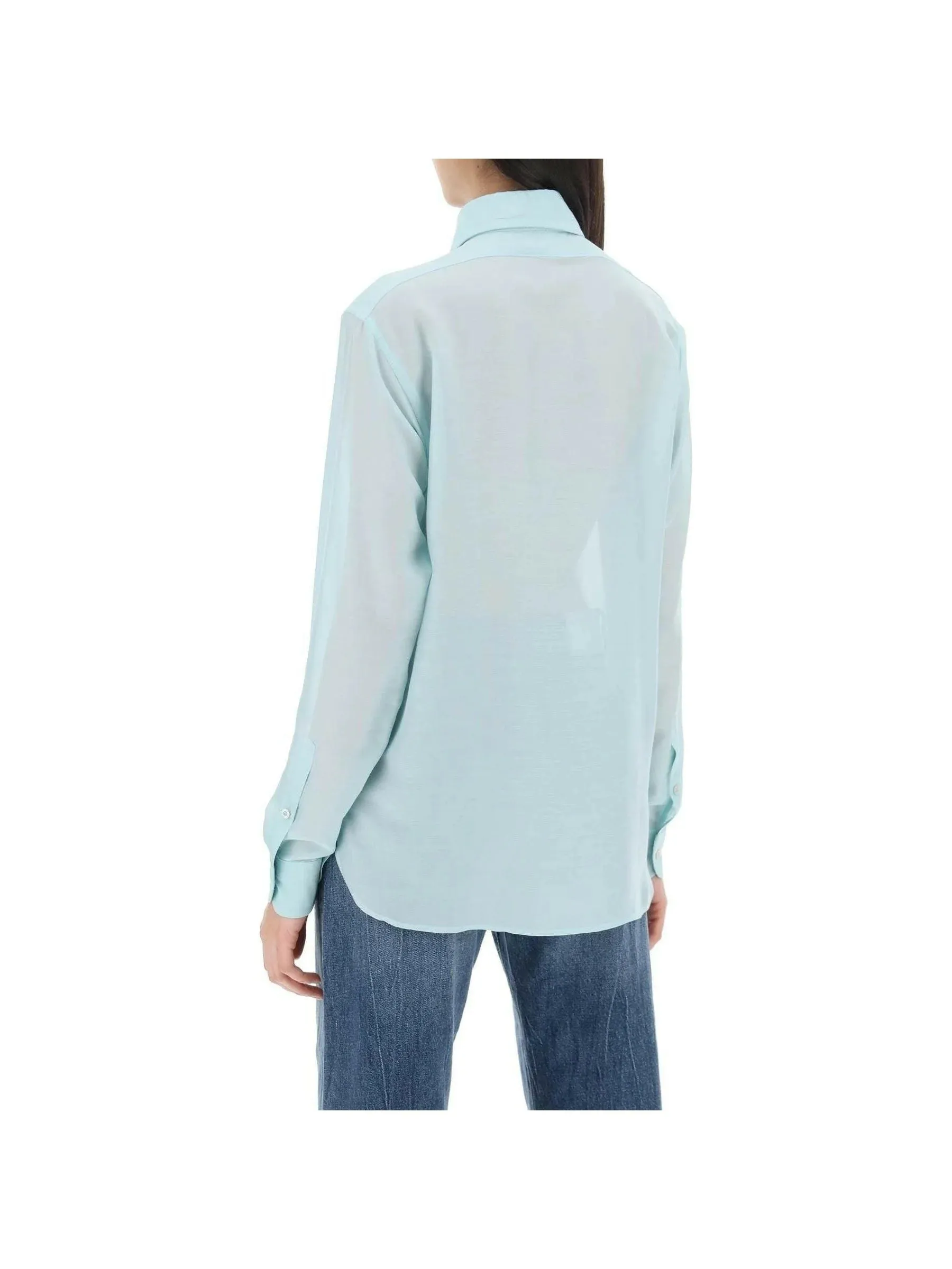 Plisse Plastron Silk Shirt