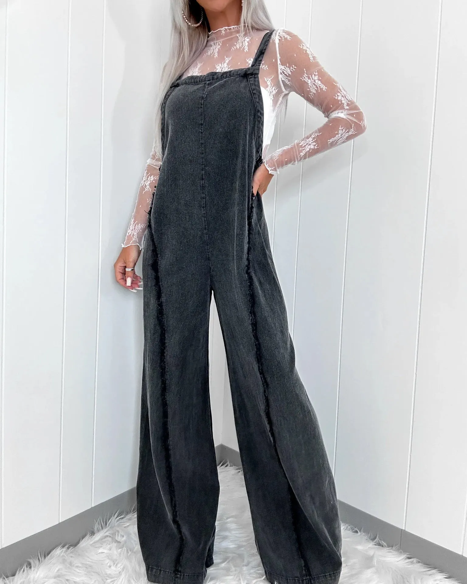 Raw Edge Wide Leg Jumpsuit