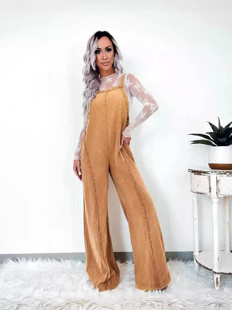 Raw Edge Wide Leg Jumpsuit