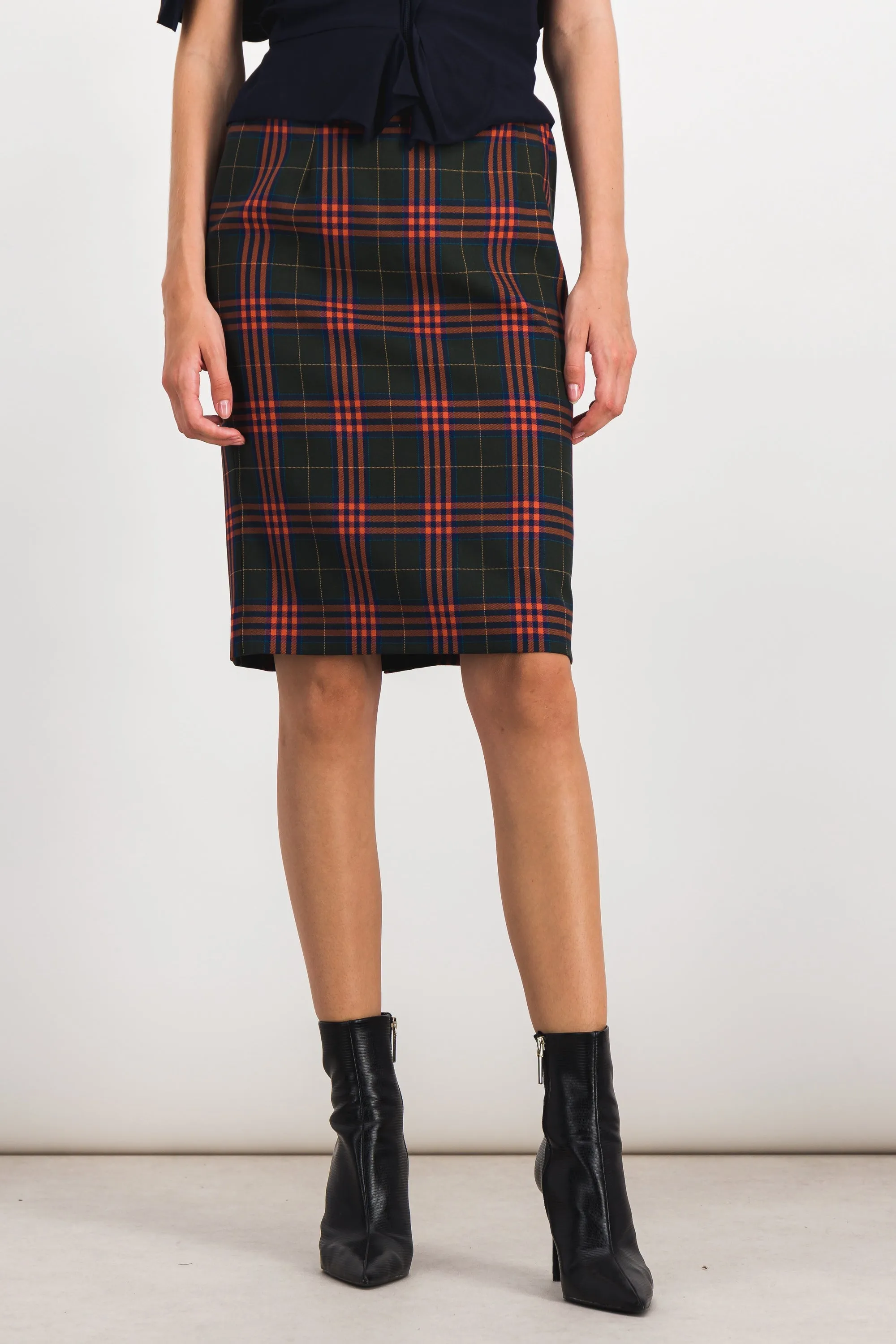 Red check pencil skirt