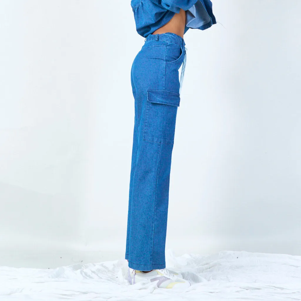 Relaxed cargo denim pants with drawstring wholesale