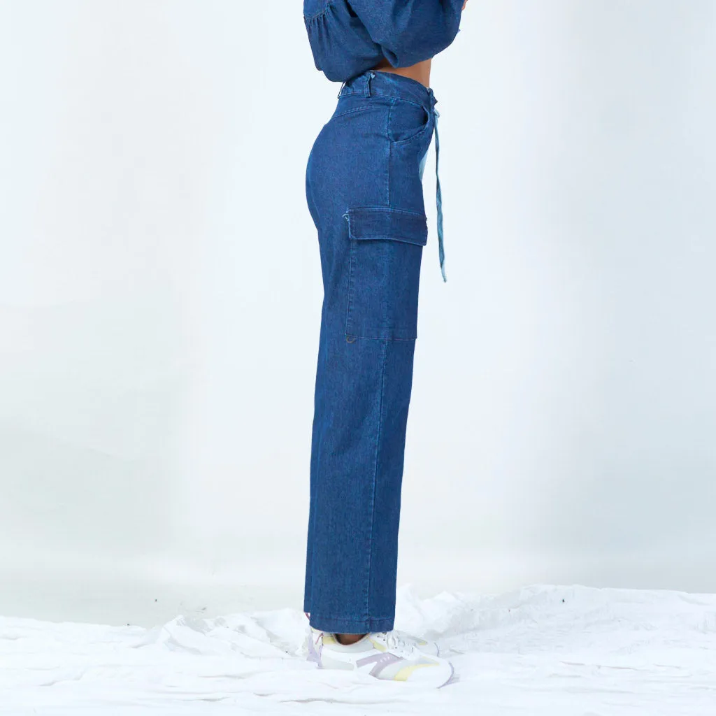 Relaxed cargo denim pants with drawstring wholesale