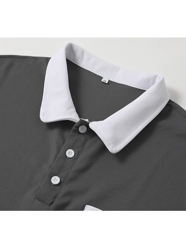 Riolio Men's Polo Shirt Button Up Polos Casual Holiday Lapel Short Sleeve Fashion Basic Plain Classic Summer Regular Fit Navy Black White Burgundy Sky Blue Grey Polo Shirt