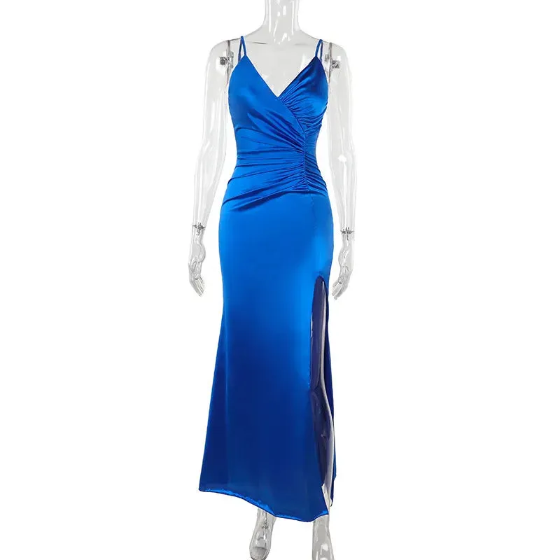 Ruched Bust Gala Bodycon Maxi Dress with Spaghetti Straps