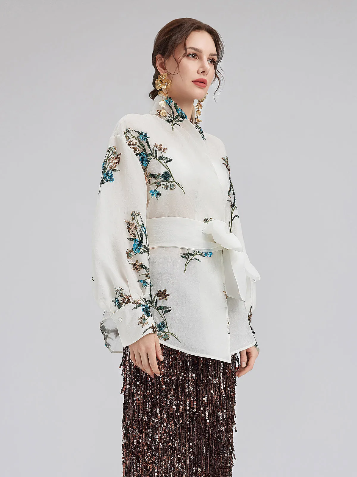 Silk Floral Sequin Blouse