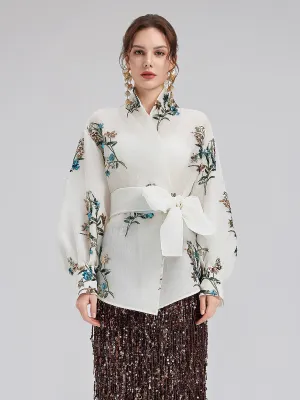 Silk Floral Sequin Blouse