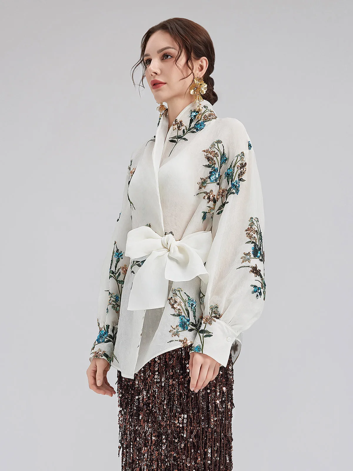 Silk Floral Sequin Blouse