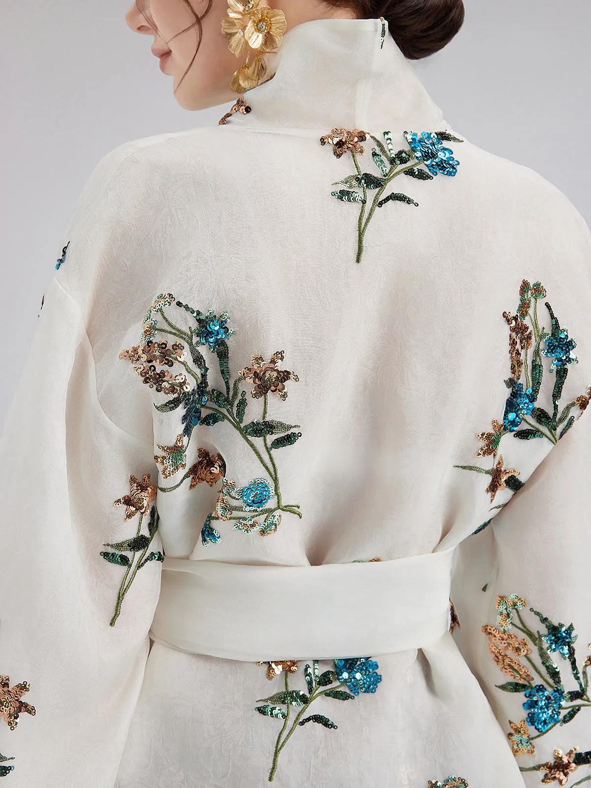 Silk Floral Sequin Blouse