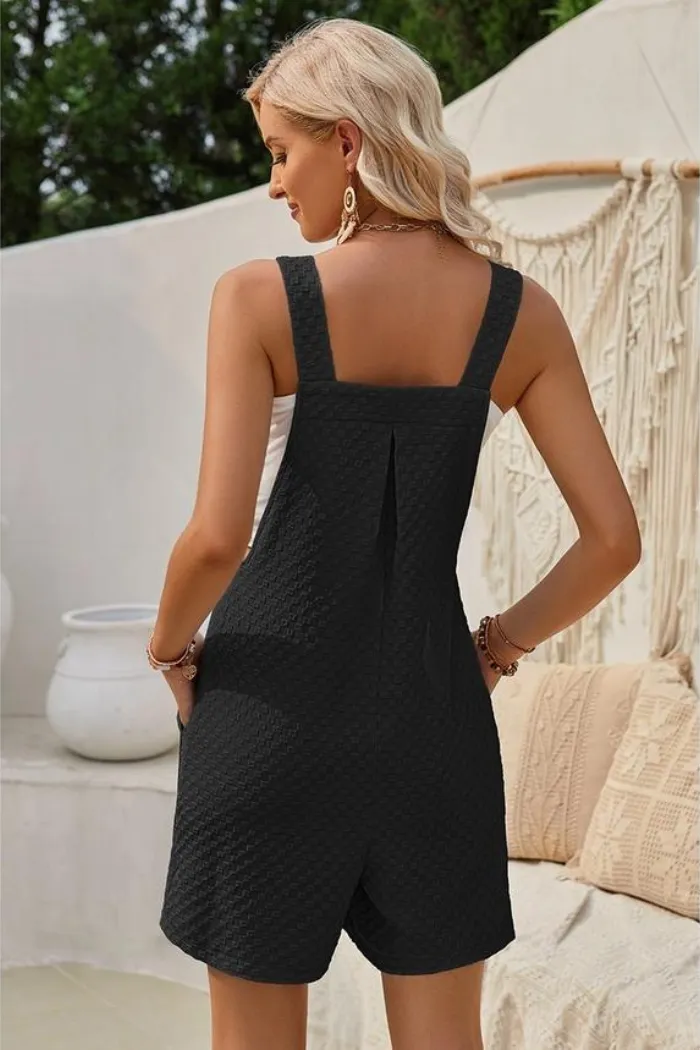 Sleeveless Square Neck Solid Pockets Loose Romper