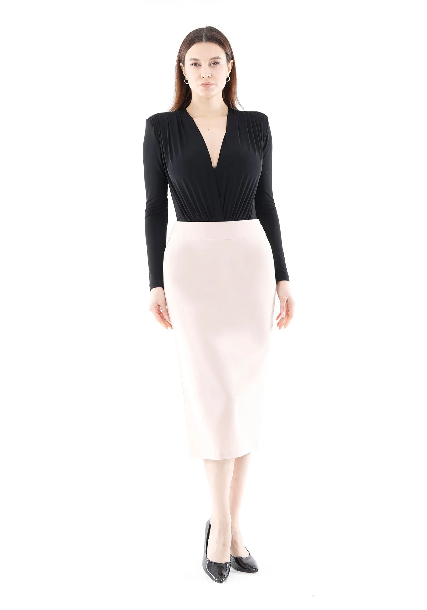 Stone Back Vented Midi Pencil Skirt