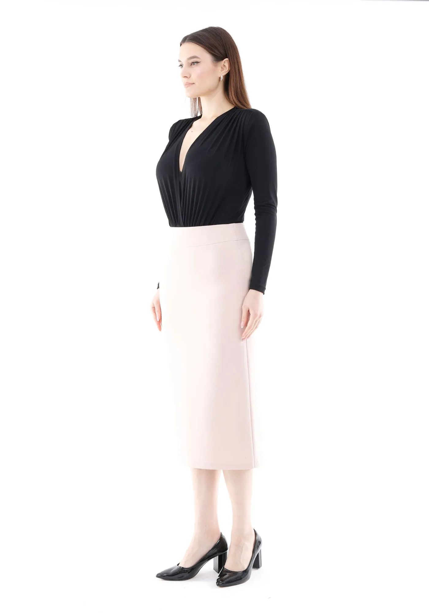 Stone Back Vented Midi Pencil Skirt