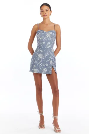 Taylor Skort Romper in Denim Brocade