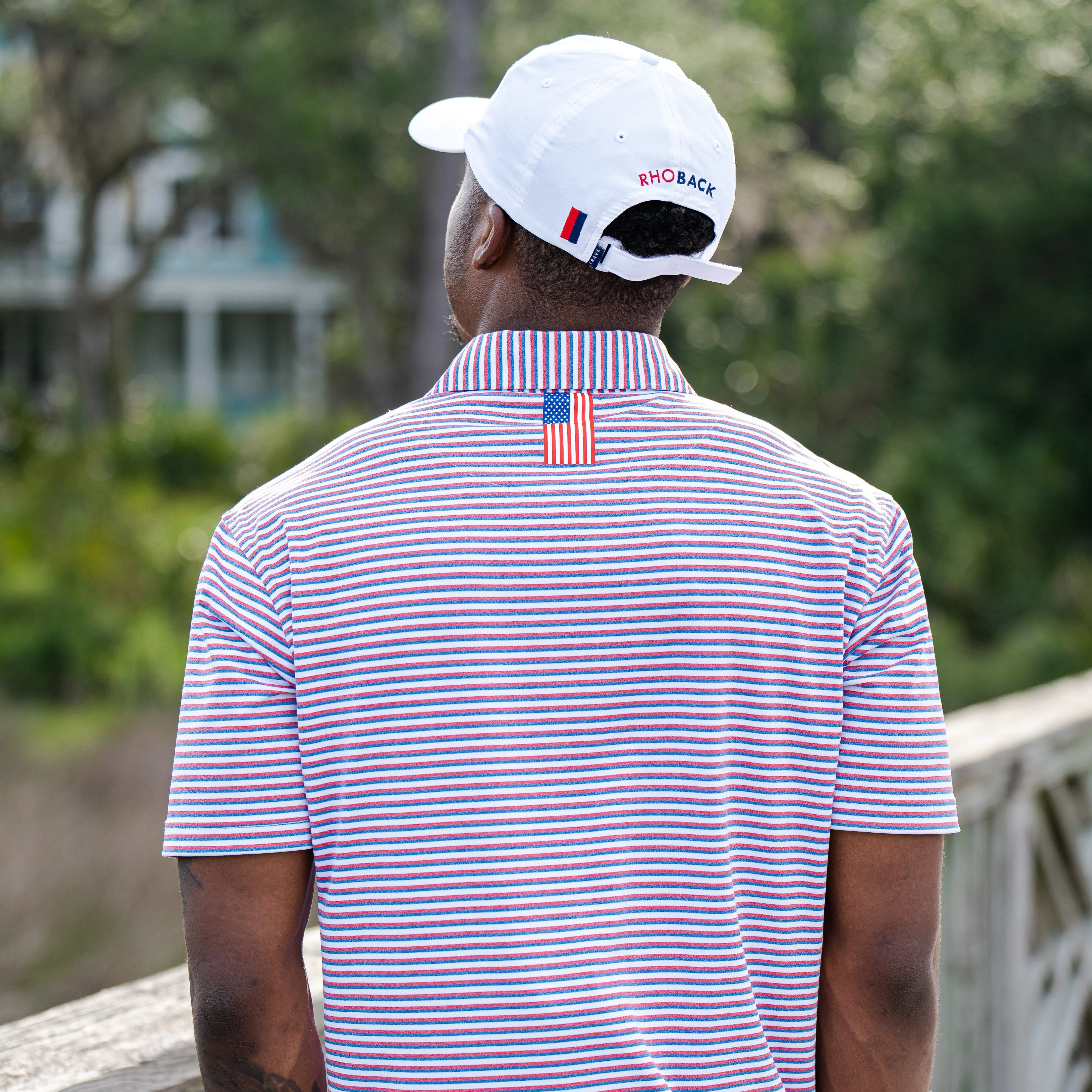 The Spacious Skies Heather Stripe | Performance Polo | The Spacious Skies Heather Stripe - Classic Red/Ocean Blue/White