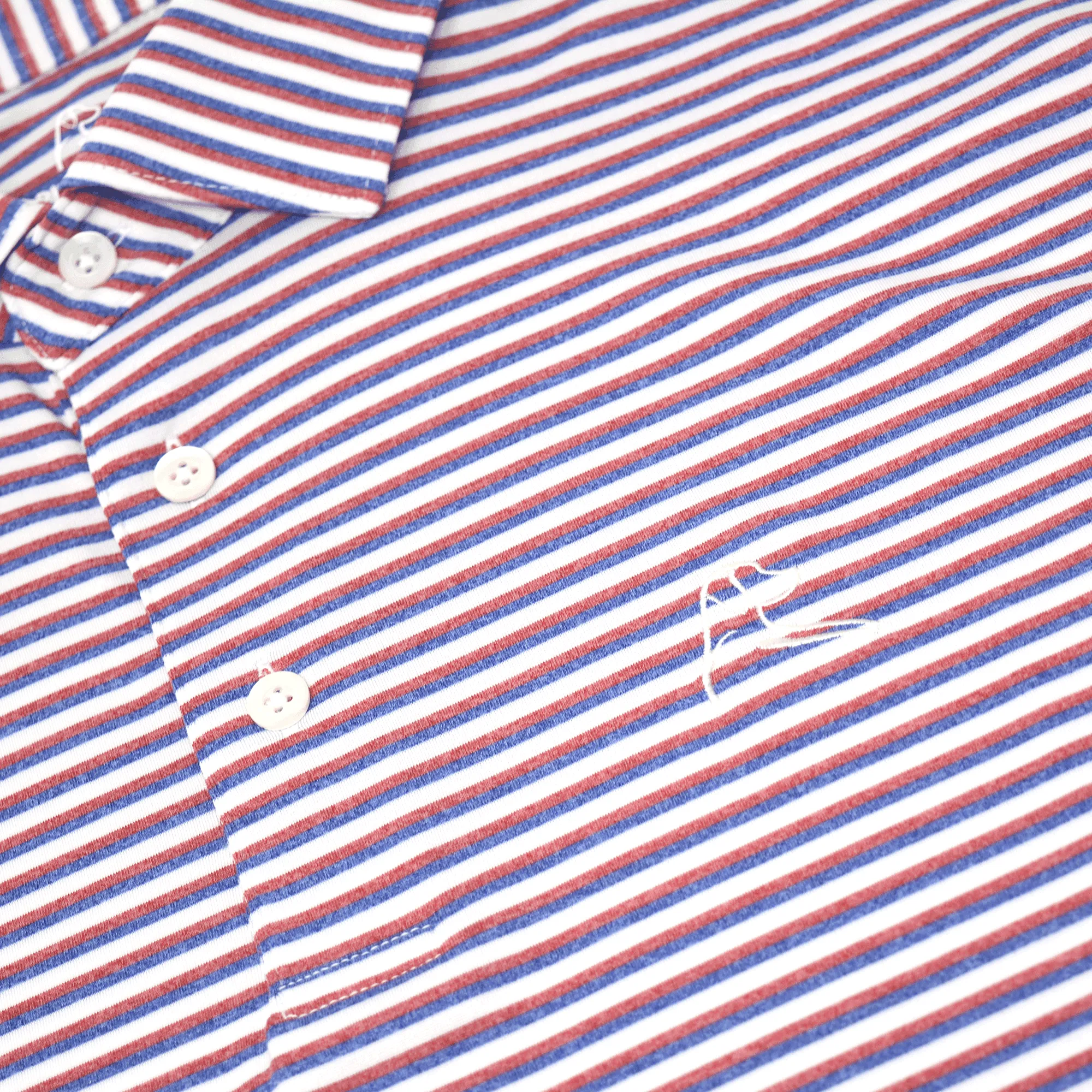 The Spacious Skies Heather Stripe | Performance Polo | The Spacious Skies Heather Stripe - Classic Red/Ocean Blue/White