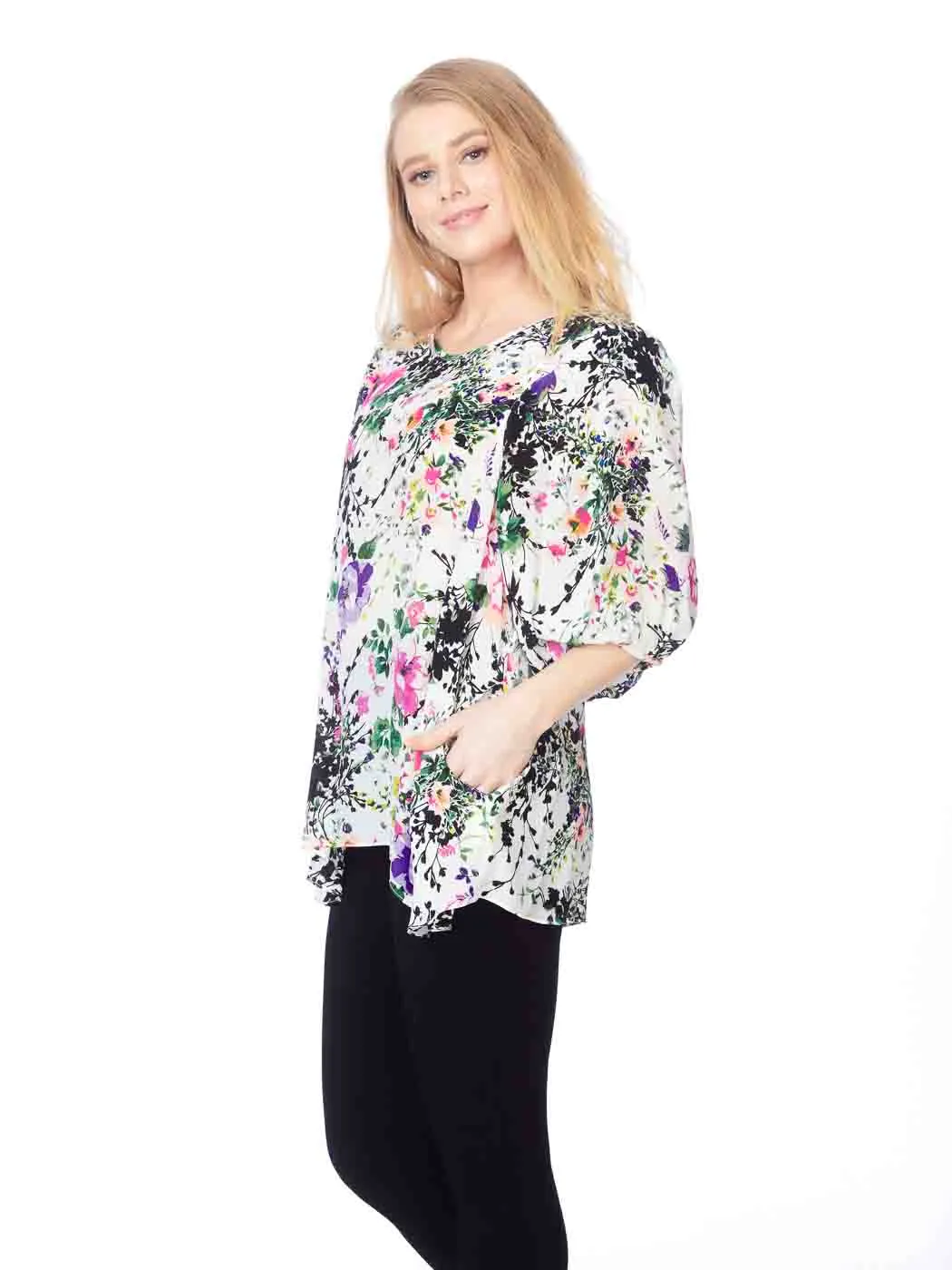 Tianello "Bliss Shadow" Print Washable Silk "Shannon" Blouse