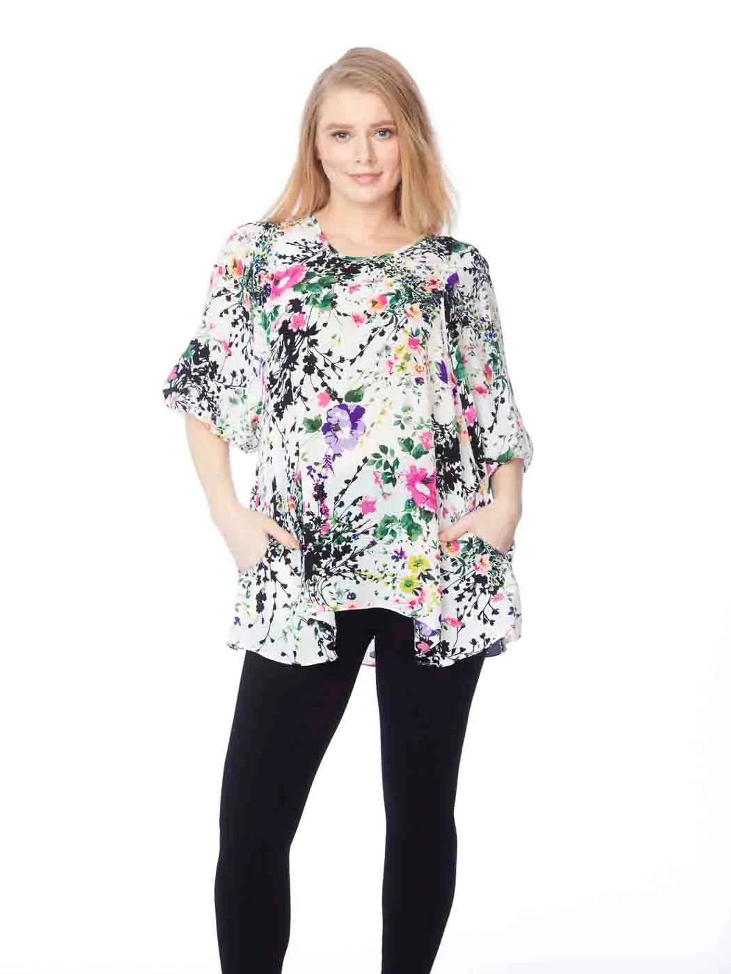 Tianello "Bliss Shadow" Print Washable Silk "Shannon" Blouse