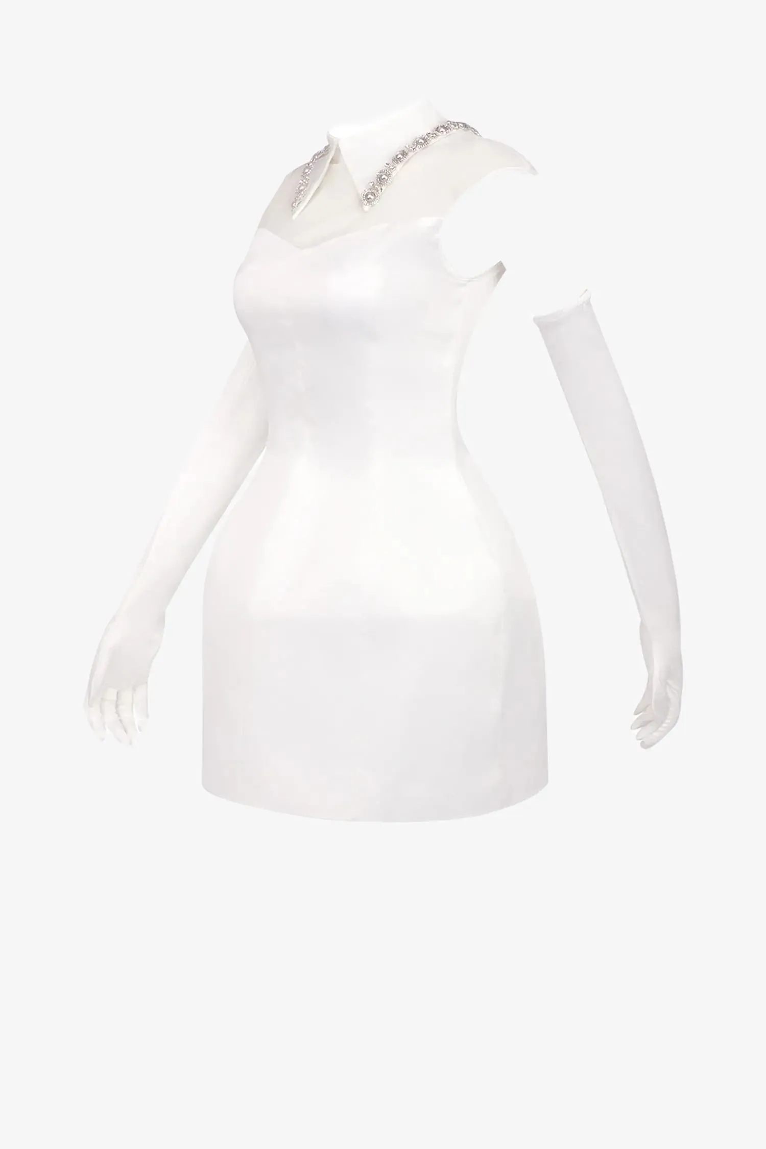 White Satin Fit & Flare Collared Mini Dress