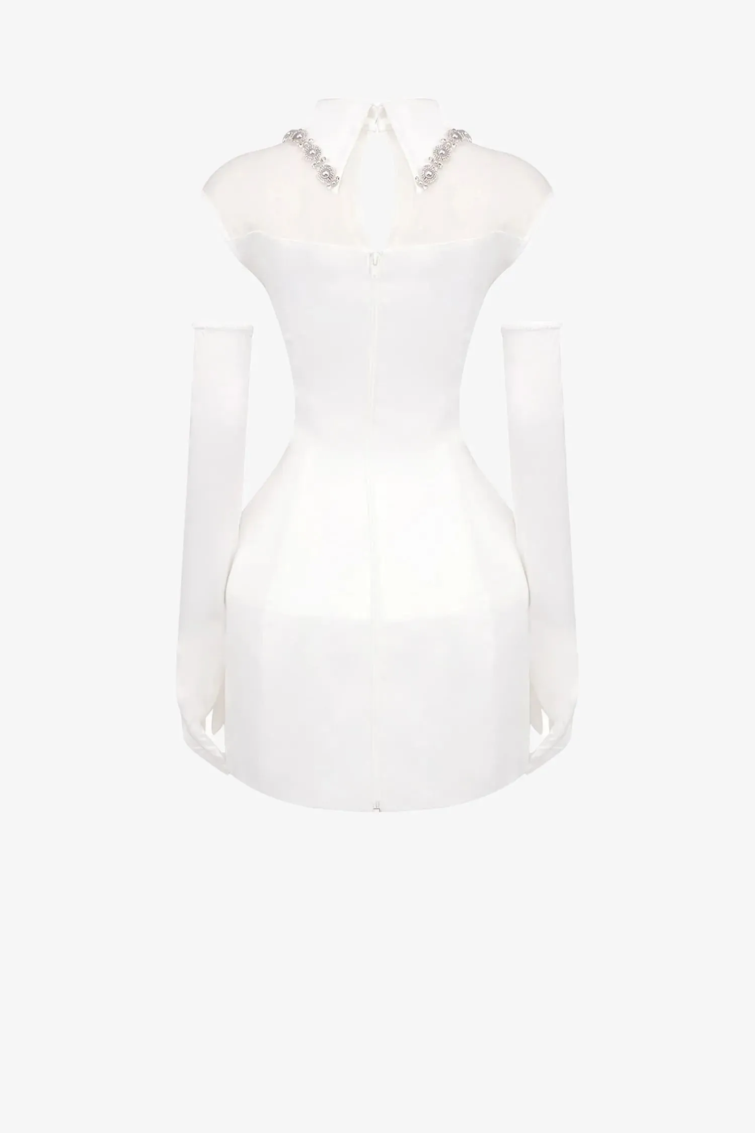 White Satin Fit & Flare Collared Mini Dress