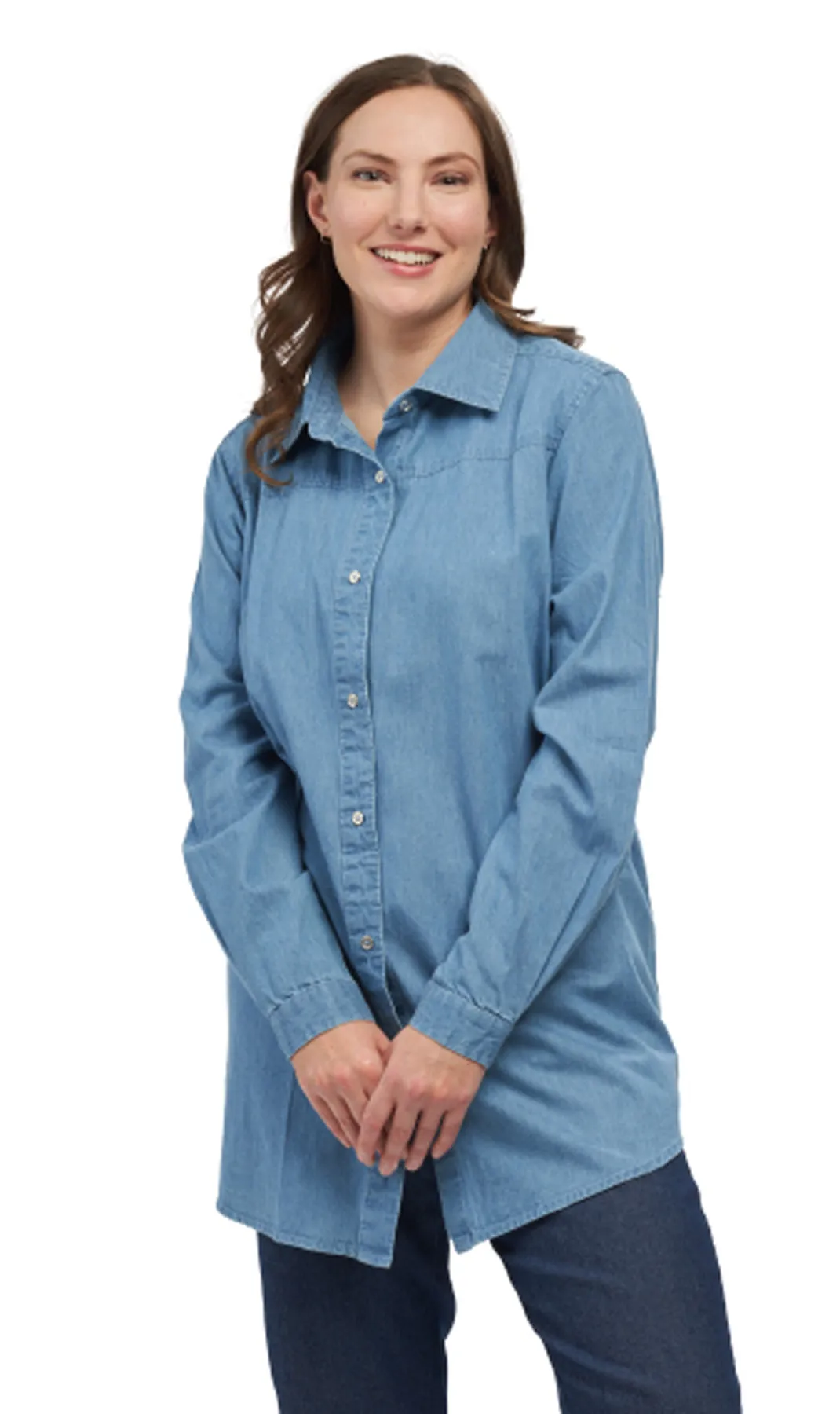 Women's Long Sleeve Tunic Tops – Soft, Lightweight Denim to Wear Over or Under