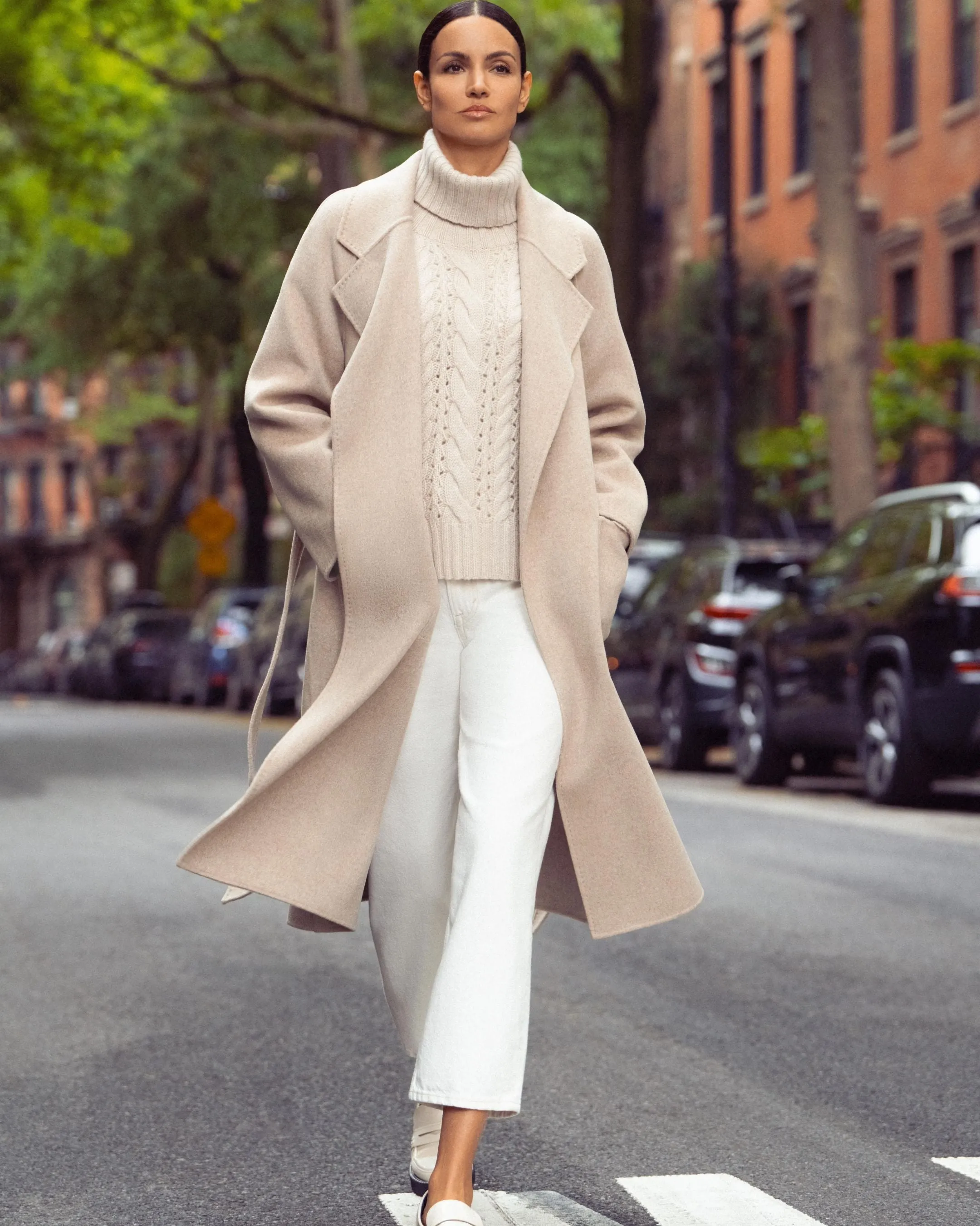 Women's Longline Woven Coat Ecru White