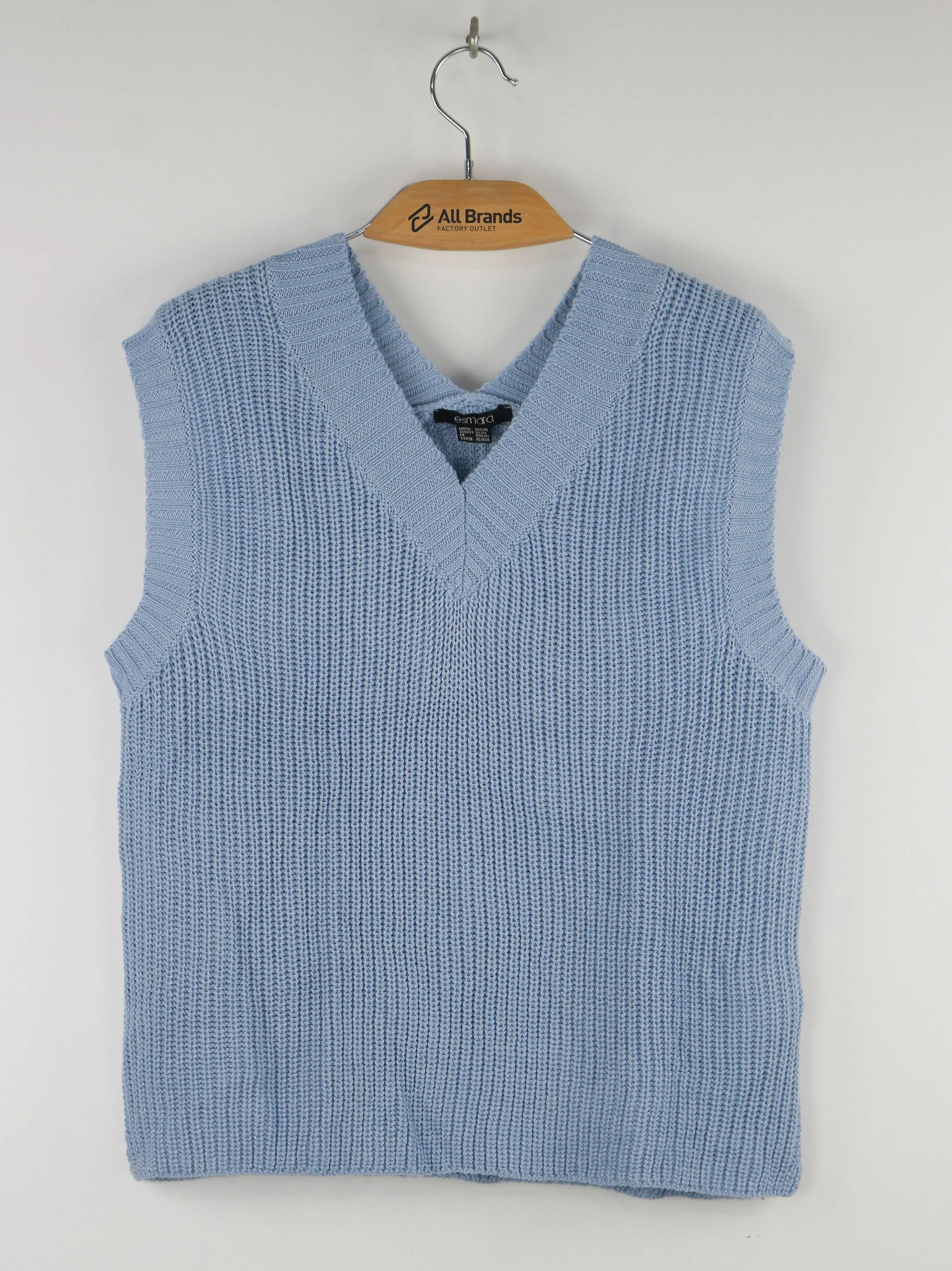 Women's V-Neck Ribbed Sweaters Vest,Blue