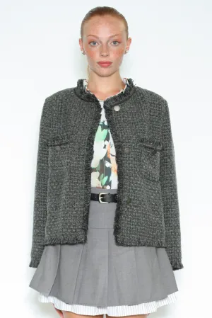 Wool Grey Tweed Frayed Blazer