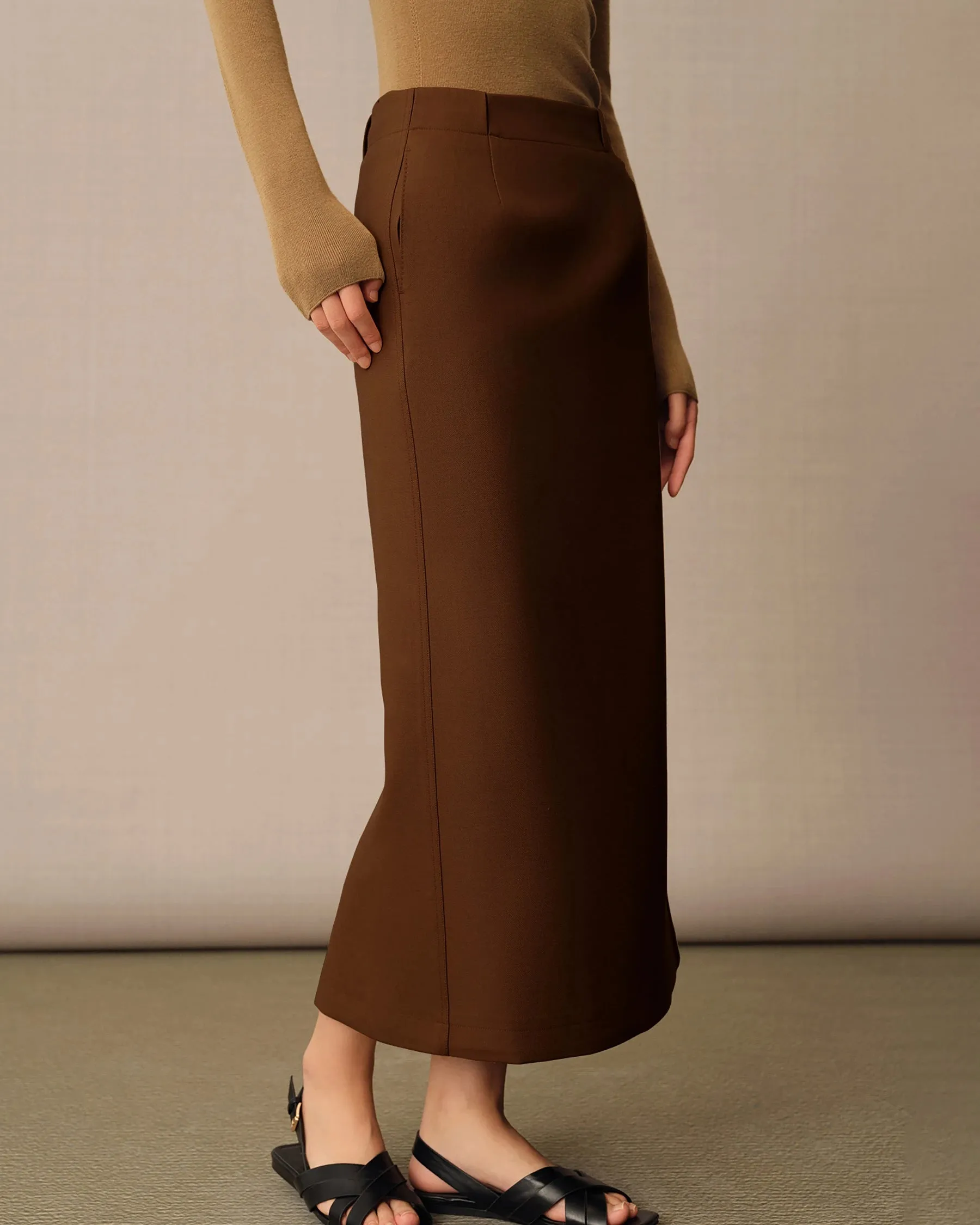 Wool High Waist Maxi Skirt